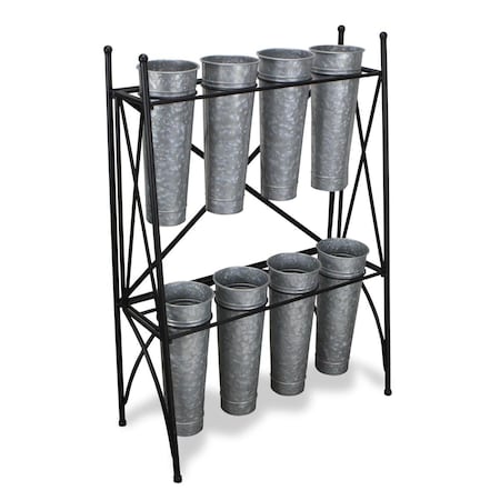 Cheungs 8 Pot Plant Stand with Galvanized Pots 5201